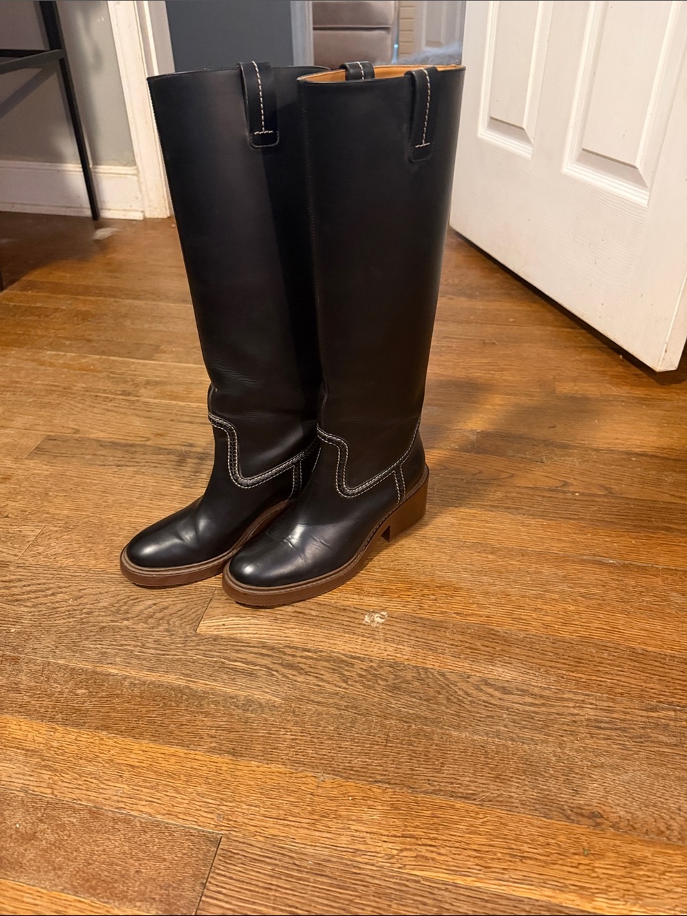 Chloe Mallo Women's Tall Black Leather Riding Boots